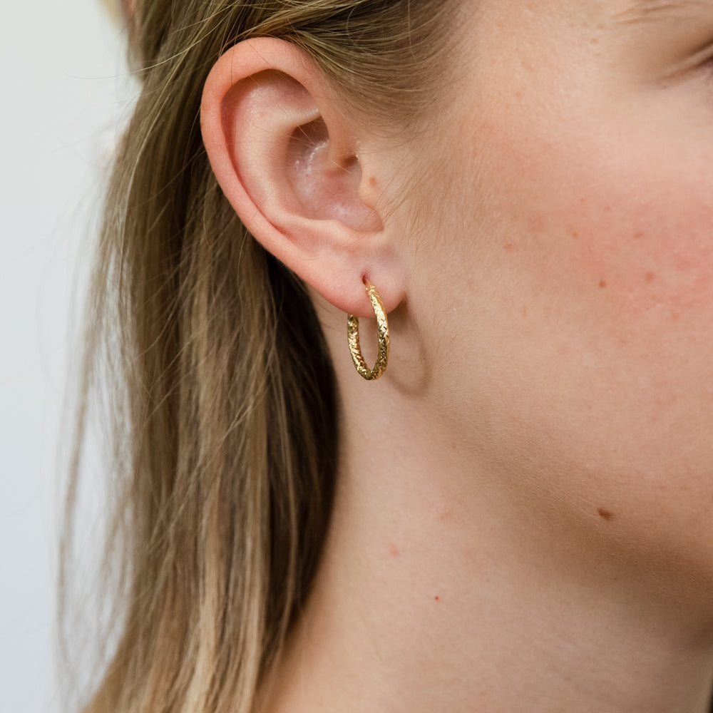 9ct Yellow Gold Silverfilled Diamond Cut 15mm Hoop Earrings