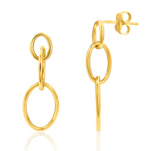 Load image into Gallery viewer, 9ct Yellow Gold Silverfilled 3 Oval Drop Earrings