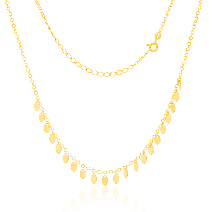9ct Yellow Gold Silverfilled Small Gold Leaves On 30+7cm Choker Chain