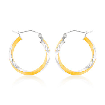 9ct Two Tone Gold Silver Filled Twist Hoop Earrings