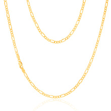 Load image into Gallery viewer, 9ct Yellow Gold Silverfilled Bevelled 1:3 Figaro 80 Gauge 50cm Chain