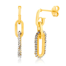 Load image into Gallery viewer, 9ct Yellow Gold Silverfilled Three Link With Black Crystals Drop Earrings