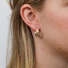 Load image into Gallery viewer, 9ct Yellow Gold Silverfilled Crystals on Edges of Half Hoop Earrings