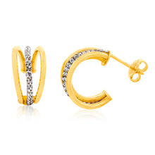 Load image into Gallery viewer, 9ct Yellow Gold Silverfilled Triple Layer Crystal Half Hoop Earrings