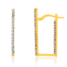 Load image into Gallery viewer, 9ct Yellow Gold Silverfilled Crystal Square Hoop Earrings