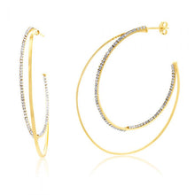 Load image into Gallery viewer, 9ct Yellow Gold Silverfilled Large Double Layer Crystal Hoop Earrings