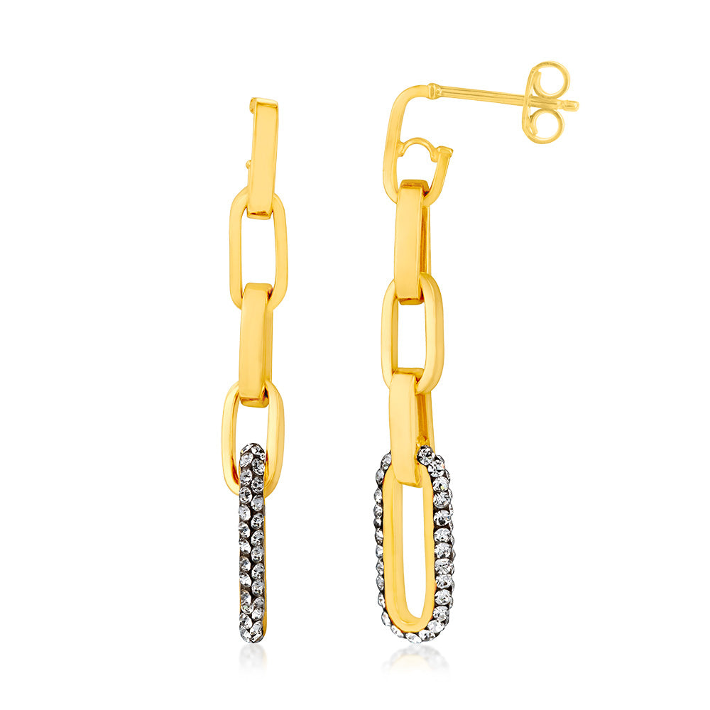 9ct Yellow Gold Silverfilled Link Drop Crystal Earrings