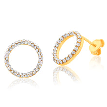 Load image into Gallery viewer, 9ct Yellow Gold Silverfilled Crystal Open Circle Earrings