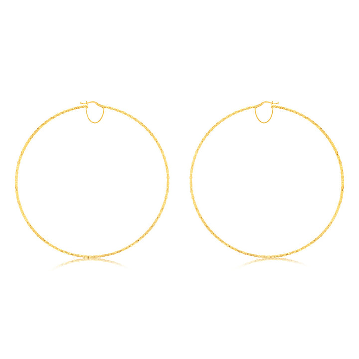 9ct Yellow Gold Silverfilled Fancy 100mm Hoop Earrings