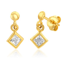 Load image into Gallery viewer, 9ct Yellow Gold Silverfilled Cubic Zirconia Diamond Shaped Drop Earrings