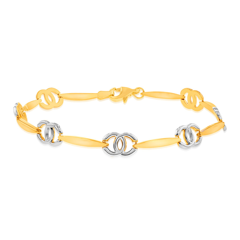 9ct Yellow And White Gold Silverfilled Fancy 19.7cm Bracelet