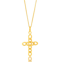 Load image into Gallery viewer, 9ct Yellow Gold Silverfilled Curb Link Cross Pendant