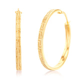 9ct Yellow Gold Silverfilled Greek Key Hoop Earrings
