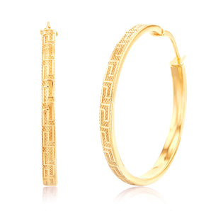 9ct Yellow Gold Silver Filled Greek Key Hoop Earrings
