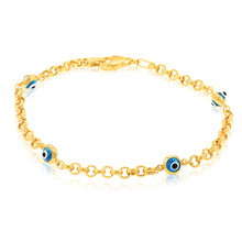 Load image into Gallery viewer, 9ct Yellow Gold Silverfilled Evil Eye 19cm Bracelet