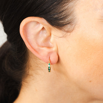 9ct Yellow Gold Silver Filled Green Cubic Zirconia 10mm Hoop Earrings