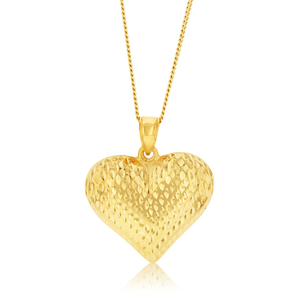 10ct Yellow Gold Silverfilled Diamond Cut Heart Pendant