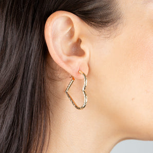 9ct Yellow Gold Silver Filled Diamond Cut Heart Hoop Earrings