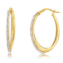 Load image into Gallery viewer, 9ct Yellow Gold Silverfilled Crystal Twin Hoop Earrings