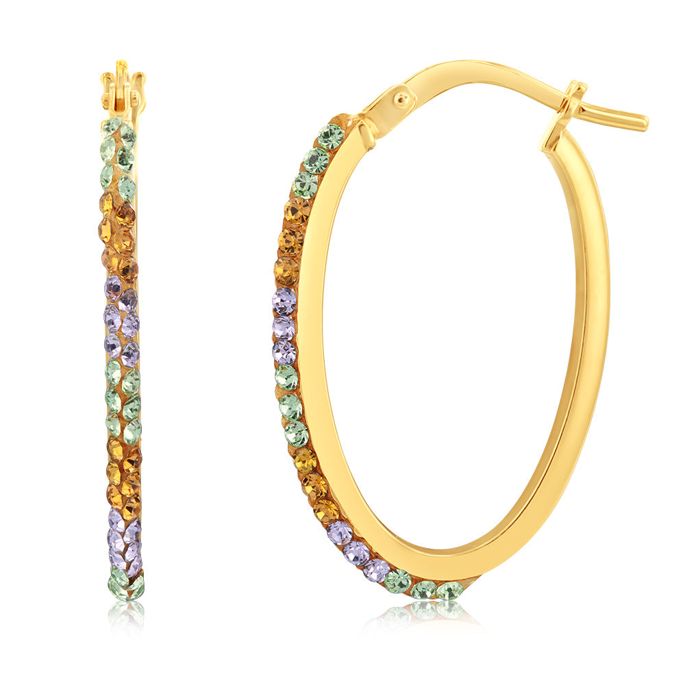 9ct Yellow Gold Silverfilled Multicolour Hoop Earrings