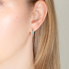 Load image into Gallery viewer, 9ct Yellow Gold Silverfilled Multicolour And White Crystals 10mm Broad Hoop Earrings