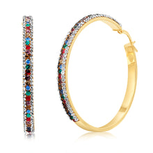 Load image into Gallery viewer, 9ct Yellow Gold Silverfilled Multicolour And White Crystal 40mm Broad Hoop Earrings