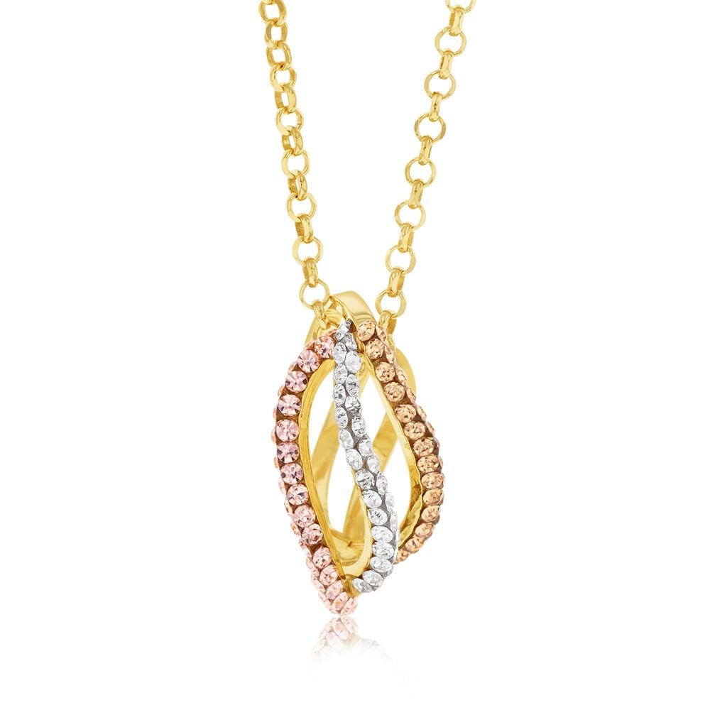 9ct Yellow Gold Silverfilled Elliptical Crystal Pendant On Chain