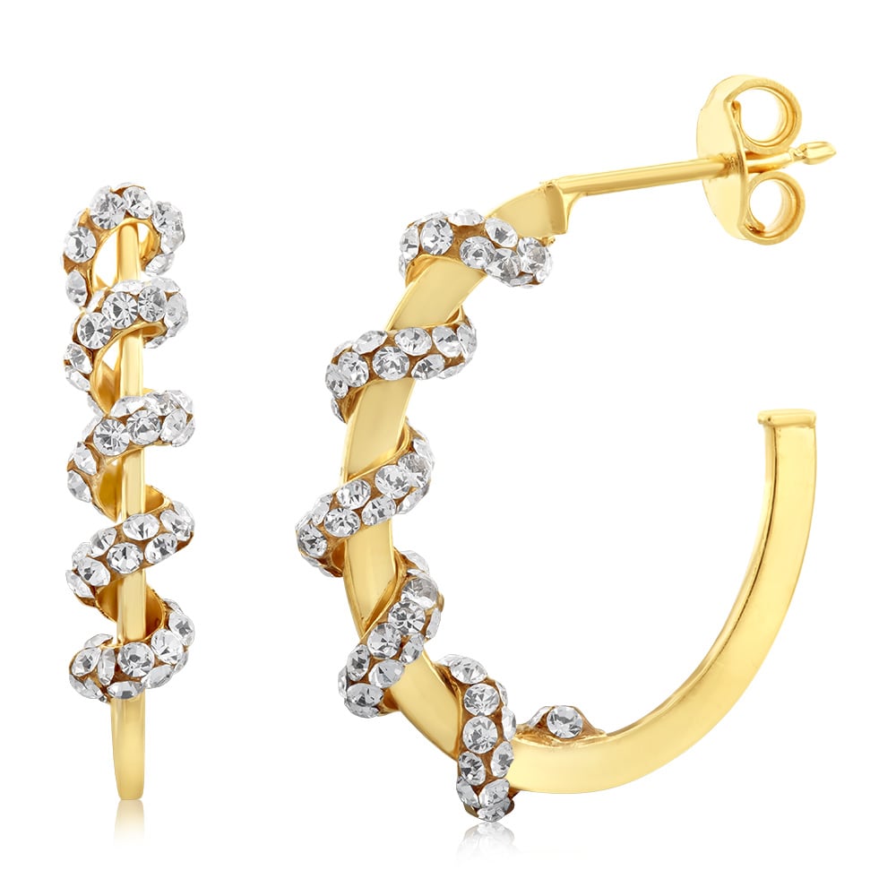 9ct Yellow Gold Silverfilled Crystal 3/4th Hoop Earrings