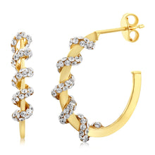 Load image into Gallery viewer, 9ct Yellow Gold Silverfilled Crystal 3/4th Hoop Earrings