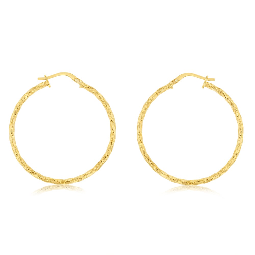 9ct Yellow Gold Silverfilled Fancy Twisted 30mm Earrings