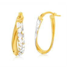 Load image into Gallery viewer, 9ct Yellow And White Gold Silverfilled Diamond Cut Oval Hoop Earrings