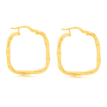 Load image into Gallery viewer, 9ct Yellow Gold Silverfilled Fancy Greek Key Square Twisted Hoop Earrings