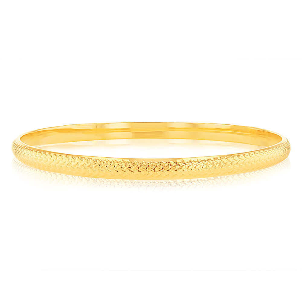 9ct Yellow Gold Silverfilled Fancy Half Round Patterned Bangle