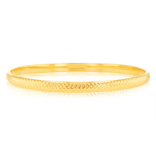 Load image into Gallery viewer, 9ct Yellow Gold Silverfilled Fancy Half Round Patterned Bangle