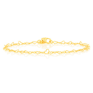 9ct Yellow Gold Fancy Heart 19cm Bracelet
