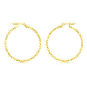 9ct Yellow Gold Silver Filled Fancy Textured Hoop Earring
