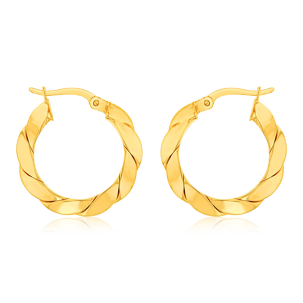 9ct Yellow Gold Silverfilled Chunky Twisted Hoop Earrings