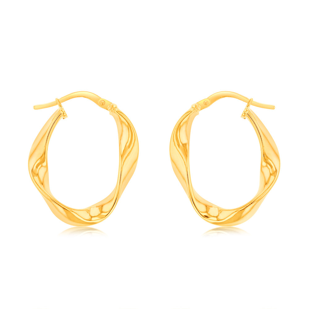 9ct Yellow Gold Silverfilled Fancy Oval Hoop Earrings Shiels Jewellers
