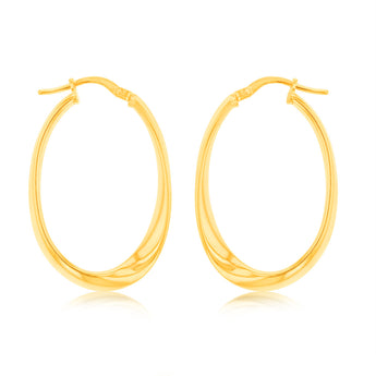 9ct Yellow Gold Silver Filled Fancy Oval Hoop Earrings