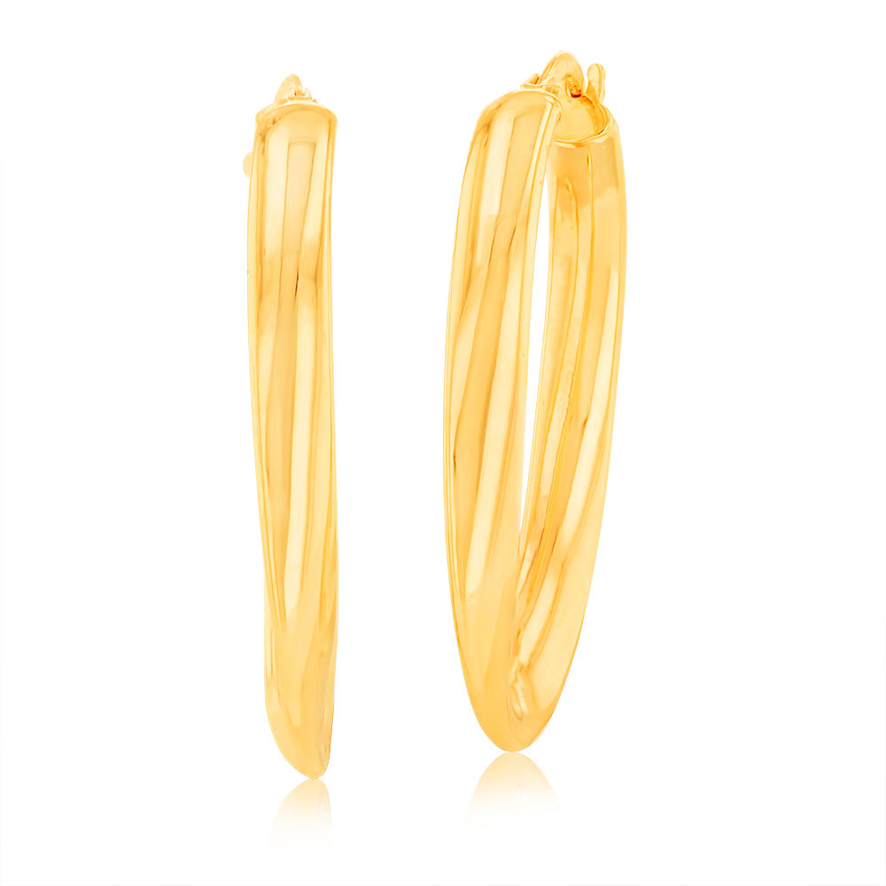 9ct Yellow Gold Silverfilled Fancy Oval Hoop Earrings Shiels Jewellers