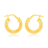 9ct Yellow Gold Silver Filled Fancy 10mm Hoop Earrings