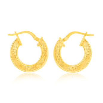 9ct Yellow Gold Silver Filled Fancy 10mm Hoop Earrings