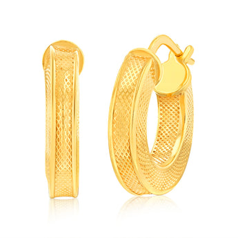 9ct Yellow Gold Silver Filled Fancy 10mm Hoop Earrings