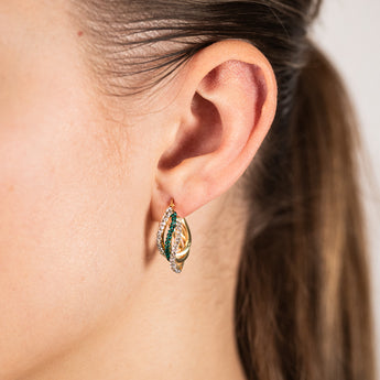 9ct Yellow Gold Silverfilled Green And White Crystal Triple Hoop Earrings