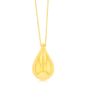 9ct Yellow Gold Silver filled Polished Tear Drop Pendant On Chain