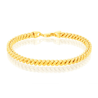 9ct Two Tone Gold Silverfilled Diamond Cut Square Snake 21cm Bracelet