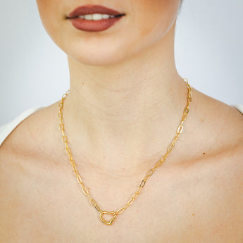 9ct Yellow Gold Silverfilled Heart Pendant Paperclip 45cm Chain