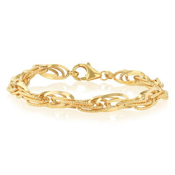 9ct Yellow Gold Silverfilled Fancy Textured And Plain Links 20cm Bracelet