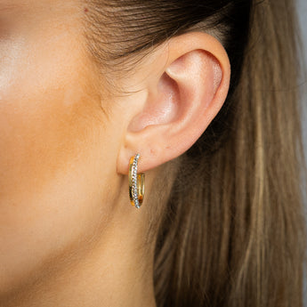 9ct Yellow Gold Silverfilled Crystals On 3/4th Hoop Earrings