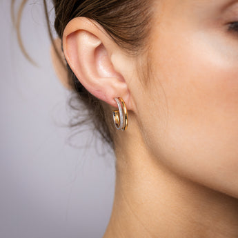 9ct Yellow Gold Silverfilled Stardust Double 3/4th Hoop Earrings